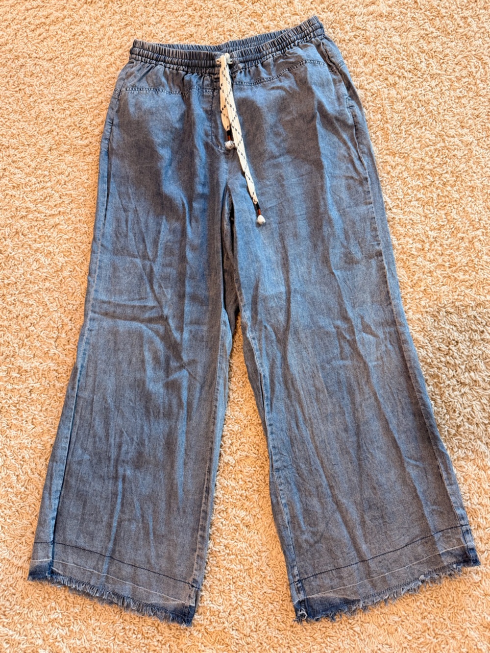 Central Park West Wide Leg pants in Denim Blue with White Drawstring
